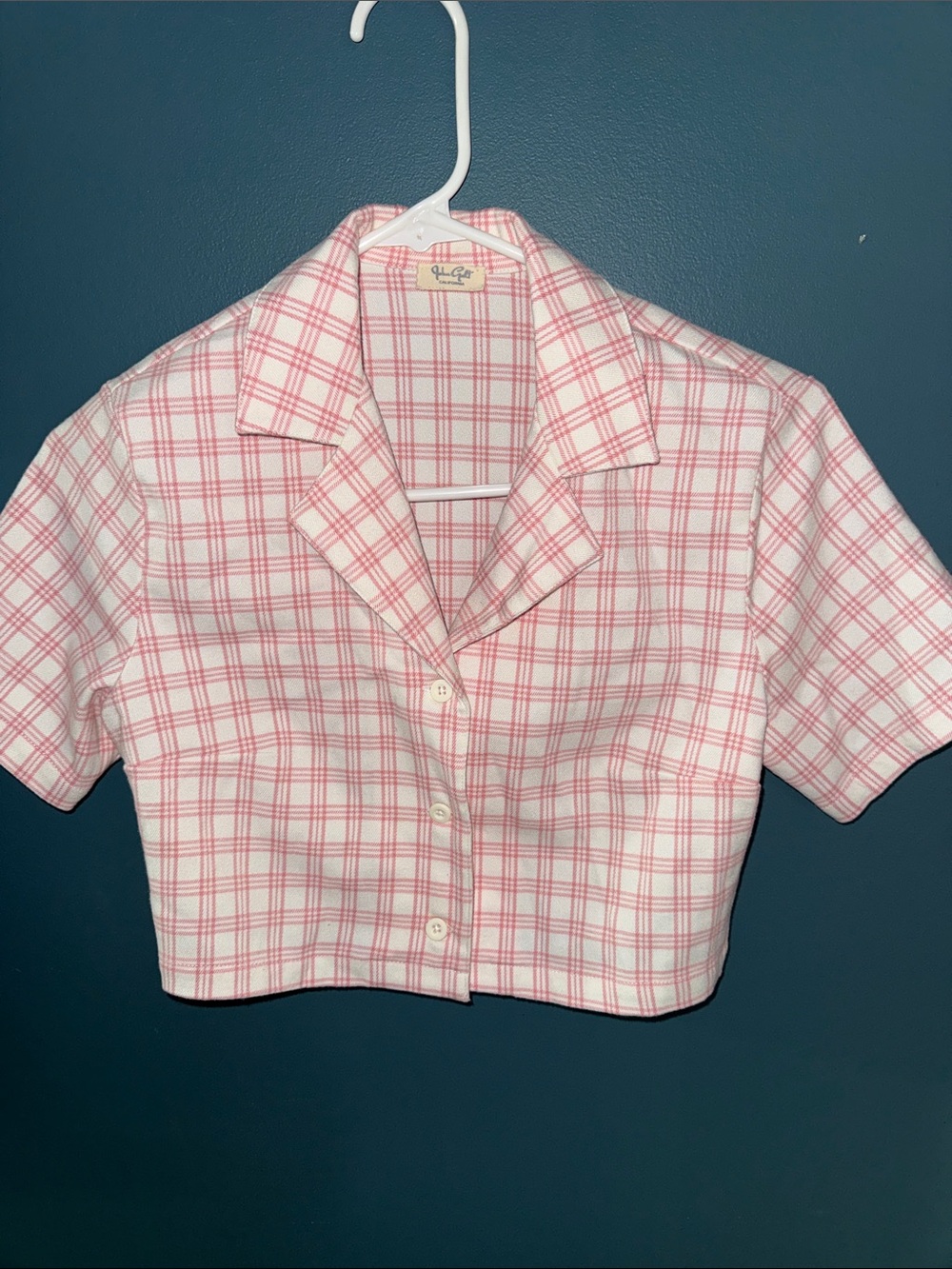 John Galt Pink Plaid Cropped Button-Down Shirt - Short Sleeve